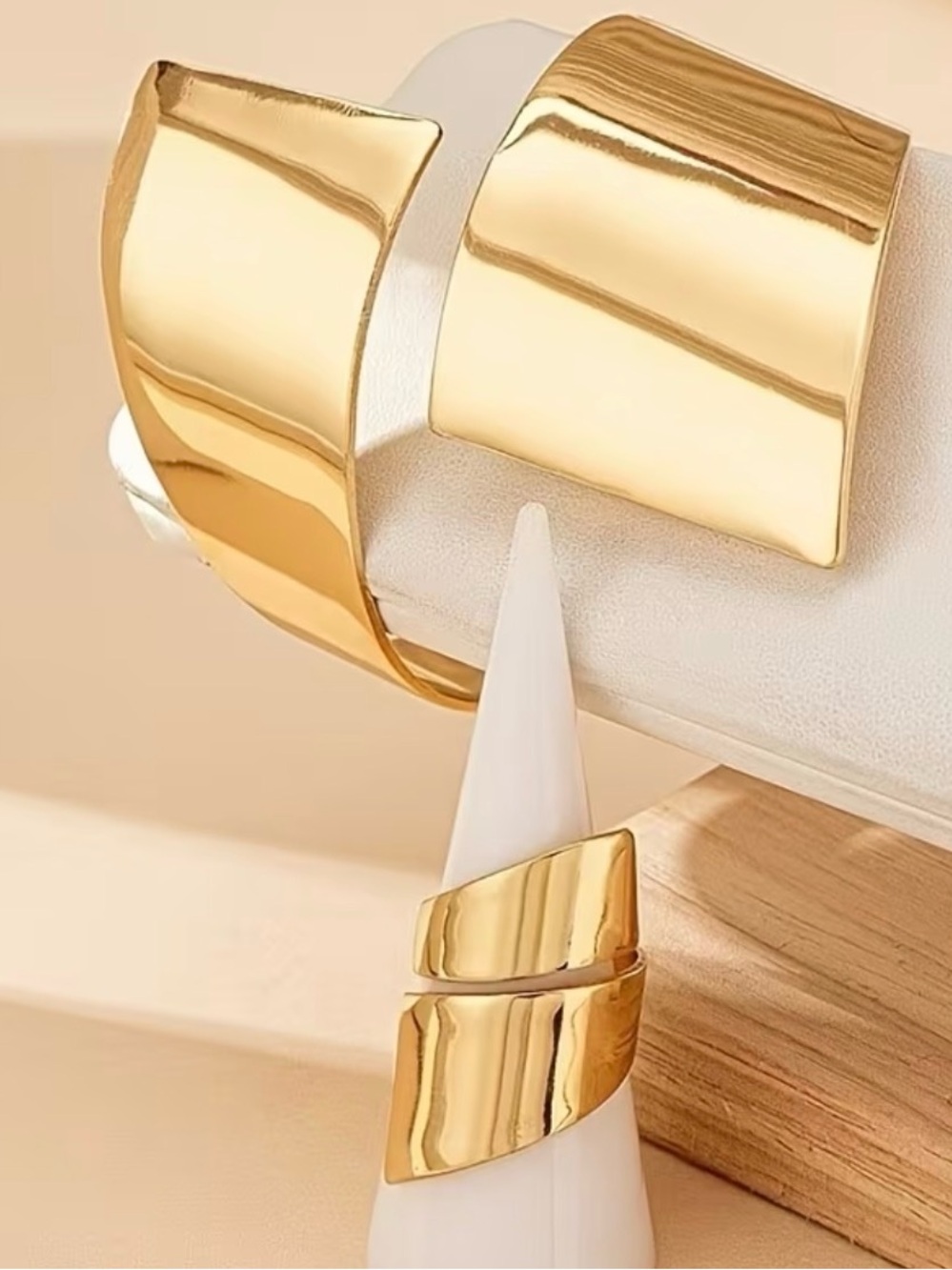 Gold Sculptural Ring and Cuff Set — Modern Women's Jewelry - Picture 2 of 3